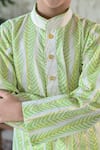 Buy_The Plum Bum_Green Cotton Leaf Stripe Pattern Kurta And Pant Set _Online_at_Aza_Fashions