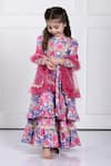 The Pony & Peony Co._Pink Rayon Printed Floral Aairah Kurta Sharara Set _Online_at_Aza_Fashions