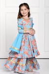 The Pony & Peony Co._Blue Cotton Print Floral Jasmine Anarkali Sharara Set _Online_at_Aza_Fashions