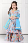 The Pony & Peony Co._Blue Cotton Print Floral Jasmine Anarkali Sharara Set _at_Aza_Fashions