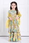 Buy_The Pony & Peony Co._Yellow Rayon Print Floral Aariana Anarkali Sharara Set _at_Aza_Fashions