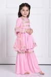 The Pony & Peony Co._Pink Rayon Embellished Gota Ariyah Scallop Anarkali Sharara Set _at_Aza_Fashions