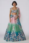 Buy_Aisha Rao_Blue Viscose Organza Embellished Sequins Isodora Applique Ombre Lehenga Set _at_Aza_Fashions