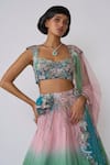 Shop_Aisha Rao_Blue Viscose Organza Embellished Sequins Isodora Applique Ombre Lehenga Set _Online_at_Aza_Fashions