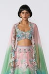 Aisha Rao_Blue Raw Silk Embellished Sequins Isolena Ombre Floral Applique Lehenga Set _Online_at_Aza_Fashions