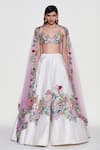 Buy_Aisha Rao_Ivory Raw Silk Embellished Sequins Magnolia Floral Garden Applique Lehenga Set _at_Aza_Fashions