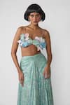 Shop_Aisha Rao_Blue Sequins Tulle Embellished Abstract Oceana Skirt With Applique Blouse _Online_at_Aza_Fashions