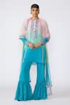 Buy_Aisha Rao_Blue Kurta And Pant Double Georgette Embroidered Sequin Aradia Gharara Set _at_Aza_Fashions