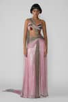 Buy_Aisha Rao_Pink Sequin Tulle Aven Ombre Embellished Pre-draped Saree With Blouse _at_Aza_Fashions