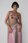 Shop_Aisha Rao_Pink Sequin Tulle Aven Ombre Embellished Pre-draped Saree With Blouse _Online_at_Aza_Fashions