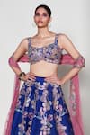 Shop_Aisha Rao_Blue Raw Silk Embroidered Sequin Sweetheart Bleue Floral Lehenga Set _Online_at_Aza_Fashions