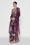 Aisha Rao_Blue Kurta And Pant Mulberry Crepe Printed Floral Claret Anarkali Gharara Set _Online_at_Aza_Fashions