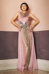 Buy_Aisha Rao_Pink Tulle Embellished Sequin Cowl Neck Elowra Gown _at_Aza_Fashions