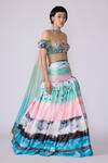 Buy_Aisha Rao_Blue Organza Printed Abstract Straight Neck Elysium Skirt Set _at_Aza_Fashions