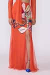 Buy_Aisha Rao_Orange Tulle Embellished Floral Applique Sweetheart Neck Ember Skirt Set _Online_at_Aza_Fashions