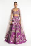 Buy_Aisha Rao_Purple Raw Silk Embellished Floral Applique Eminara Bridal Lehenga Set _at_Aza_Fashions