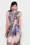 Buy_Aisha Rao_Purple Saree Lurex Phila Shimmer Finish Pre-draped With Floral Applique Blouse _Online_at_Aza_Fashions