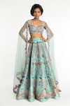 Buy_Aisha Rao_Blue Raw Silk Applique Floral Sweetheart Neck Seaglimmer Lehenga Set _at_Aza_Fashions