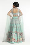 Shop_Aisha Rao_Blue Raw Silk Applique Floral Sweetheart Neck Seaglimmer Lehenga Set _at_Aza_Fashions