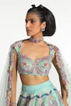 Aisha Rao_Blue Raw Silk Applique Floral Sweetheart Neck Seaglimmer Lehenga Set _Online_at_Aza_Fashions