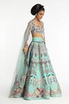 Shop_Aisha Rao_Blue Raw Silk Applique Floral Sweetheart Neck Seaglimmer Lehenga Set _Online_at_Aza_Fashions