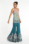 Buy_Aisha Rao_Blue Viscose Organza Applique Floral Serene Sultana Ombre Kurta With Sharara _at_Aza_Fashions