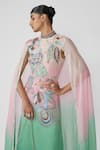 Aisha Rao_Blue Chiffon Embroidery Floral Round Neck Sorbet Ombre Applique Gown _Online_at_Aza_Fashions