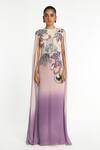 Buy_Aisha Rao_Purple Chiffon Embroidery Floral Round Neck Sorbet Ombre Applique Gown _at_Aza_Fashions