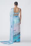 Shop_Aisha Rao_Blue Sequins Tulle Print Spectra Embellished Pre-draped Saree With Blouse _at_Aza_Fashions