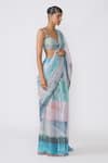 Aisha Rao_Blue Sequins Tulle Print Spectra Embellished Pre-draped Saree With Blouse _Online_at_Aza_Fashions