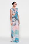 Shop_Aisha Rao_Blue "tulle Print Abstract Round Neck Starlume Pre-draped Saree With Blouse _at_Aza_Fashions