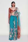 Buy_Aisha Rao_Blue Net Embellished Verdance Floral Applique Pre-draped Saree With Blouse _at_Aza_Fashions