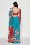 Shop_Aisha Rao_Blue Net Embellished Verdance Floral Applique Pre-draped Saree With Blouse _at_Aza_Fashions