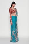 Buy_Aisha Rao_Blue Net Embellished Verdance Floral Applique Pre-draped Saree With Blouse _Online_at_Aza_Fashions