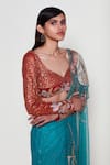 Shop_Aisha Rao_Blue Net Embellished Verdance Floral Applique Pre-draped Saree With Blouse _Online_at_Aza_Fashions