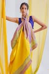 Shop_Paaprika_Yellow Kanjivaram Silk Woven Stripe Saree With Running Blouse Piece _at_Aza_Fashions