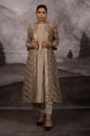 Buy_Bhusattva_Gold Organic Silk Tie Dye Embroidery Leheriya Metallic Pattern Shrug Kurta Set _at_Aza_Fashions