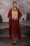 Bhusattva_Maroon Organic Cotton Silk Tie Dye Embroidery Wave Pattern Kaftan Set _Online_at_Aza_Fashions