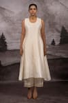 Bhusattva_Ivory Organic Silk Tie Dye Embroidery Leheriya Shrug Dress Palazzo Pant Set _Online_at_Aza_Fashions