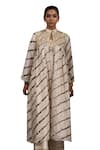 Buy_Bhusattva_Ivory Organic Silk Tie Dye Embroidery Leheriya Shrug Dress Palazzo Pant Set 