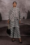 Buy_Bhusattva_Silver Organic Silk Tie Dye Embroidery Leheriya Zardozi Pitta Yoke Kurta Set _at_Aza_Fashions