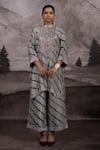 Bhusattva_Silver Organic Silk Tie Dye Embroidery Leheriya Zardozi Pitta Yoke Kurta Set _Online_at_Aza_Fashions