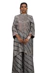 Shop_Bhusattva_Silver Organic Silk Tie Dye Embroidery Leheriya Zardozi Pitta Yoke Kurta Set _Online_at_Aza_Fashions