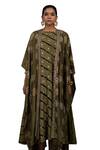 Buy_Bhusattva_Green Organic Silk Tie Dye Flora Cluster Pitta Work Kaftan Cape With Kurta _Online_at_Aza_Fashions