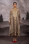 Buy_Bhusattva_Brown Dress And Shrug Organic Silk Embroidered Metal Leheriya Pattern Kurta With _at_Aza_Fashions