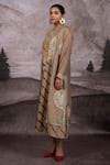 Shop_Bhusattva_Brown Dress And Shrug Organic Silk Embroidered Metal Leheriya Pattern Kurta With _Online_at_Aza_Fashions