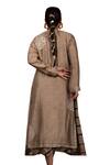 Bhusattva_Brown Dress And Shrug Organic Silk Embroidered Metal Leheriya Pattern Kurta With _at_Aza_Fashions