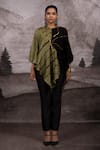 Bhusattva_Green Organic Silk Embroidered Sequin V Neck Metal Kaftan Top _Online_at_Aza_Fashions