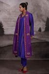 Shop_Bhusattva_Purple Organic Silk Embroidered Zardosi V Neck Kurta Pant Set _Online_at_Aza_Fashions