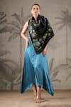 Buy_Geroo Jaipur_Blue Satin Handpainted Blooming Elegance Solid Asymmetric Dress With Scarf _at_Aza_Fashions